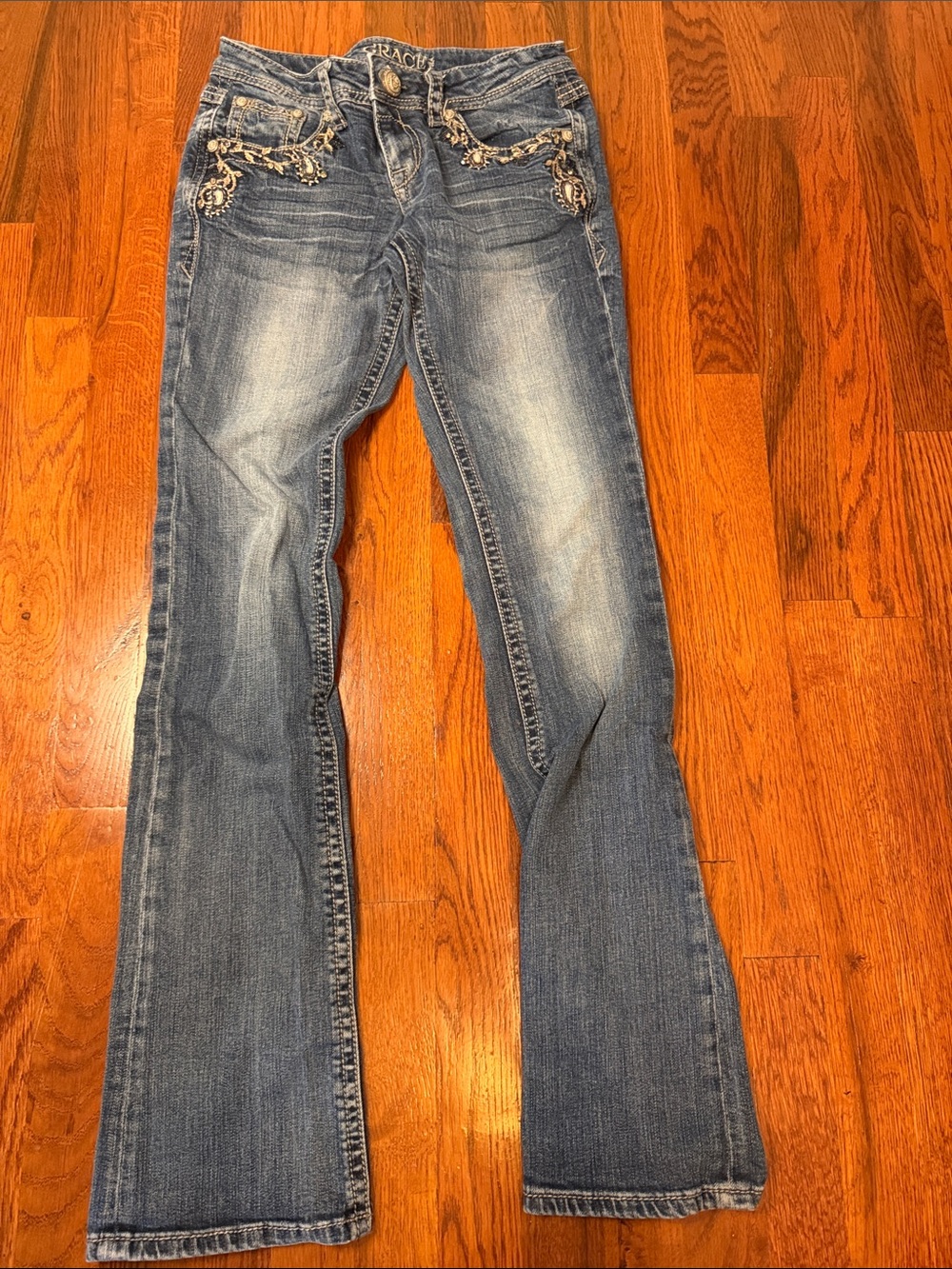 Grace Blue Embroidered Flare Jeans